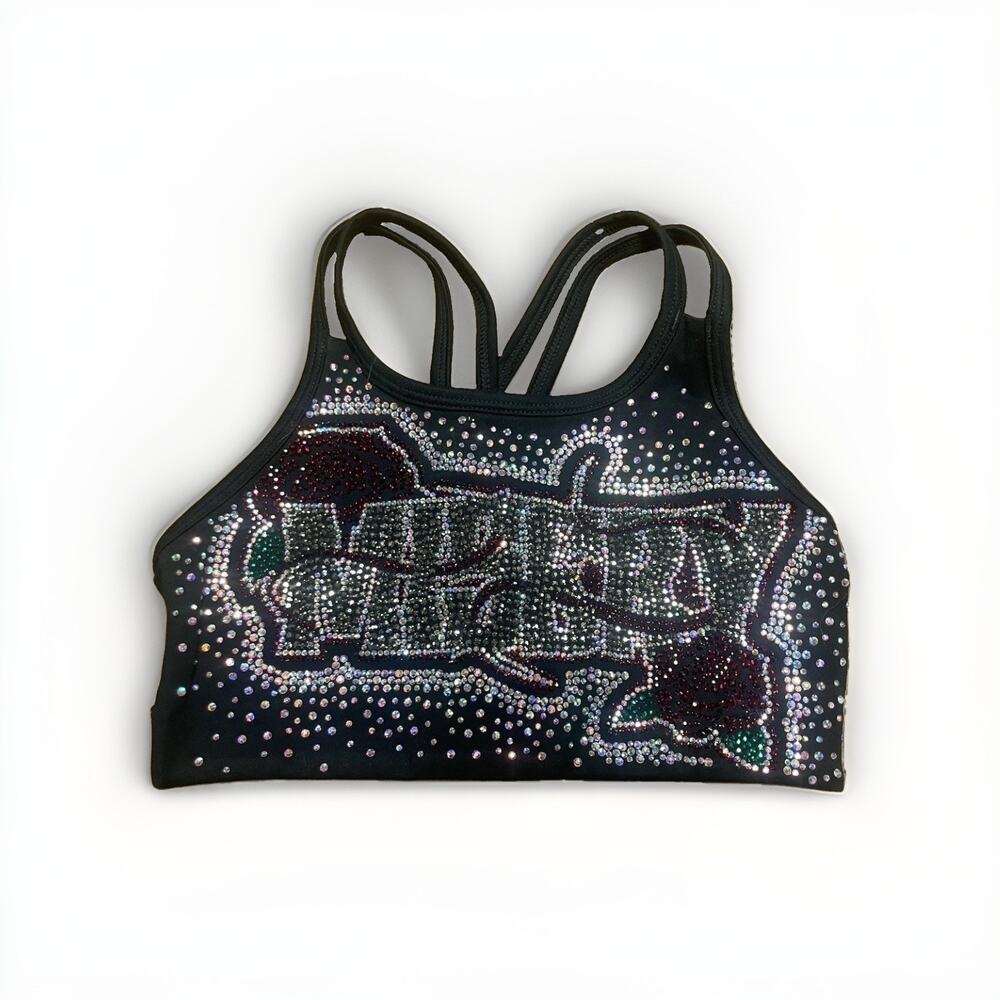 Rebel Cheer Athletics YM Rhinestone Sports Bra Youth M Misery Black Burgundy